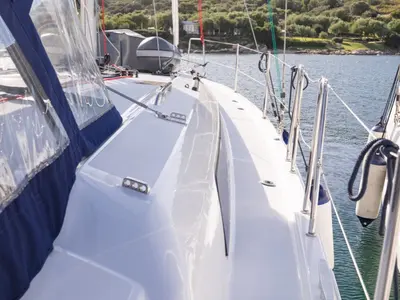 Deck of Maverick, a Beneteau Oceanis 40.1 sailboat at Olbia, Italy