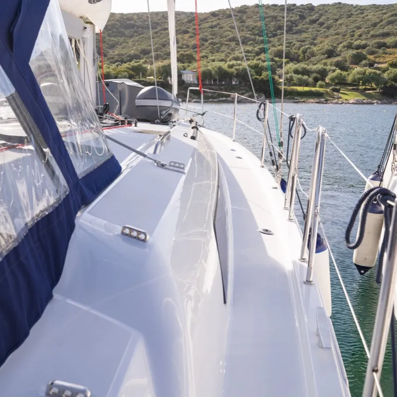 Deck of Maverick, a Beneteau Oceanis 40.1 sailboat at Olbia, Italy
