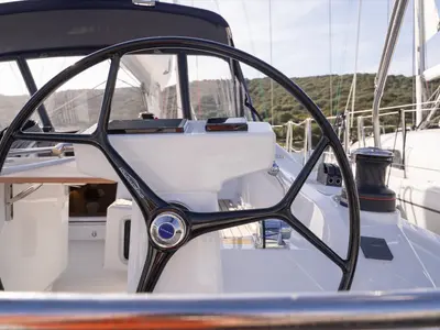 Cockpit of Maverick, a Beneteau Oceanis 40.1 sailboat at Olbia, Italy
