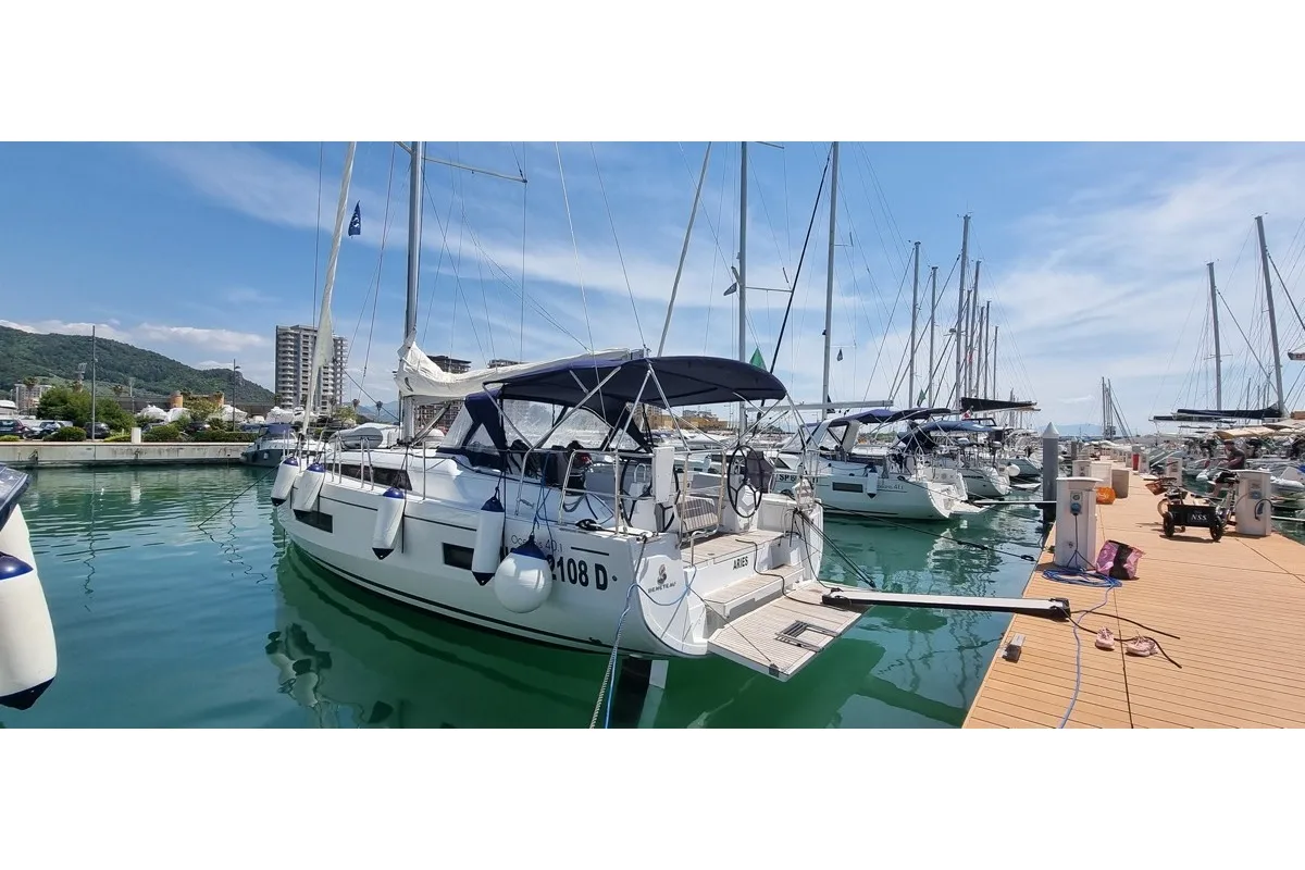 Exterior view of Maverick, a Beneteau Oceanis 40.1 sailboat at Olbia, Italy