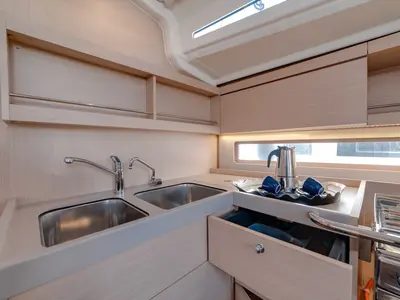 Galley of Maverick, a Beneteau Oceanis 40.1 sailboat at Olbia, Italy
