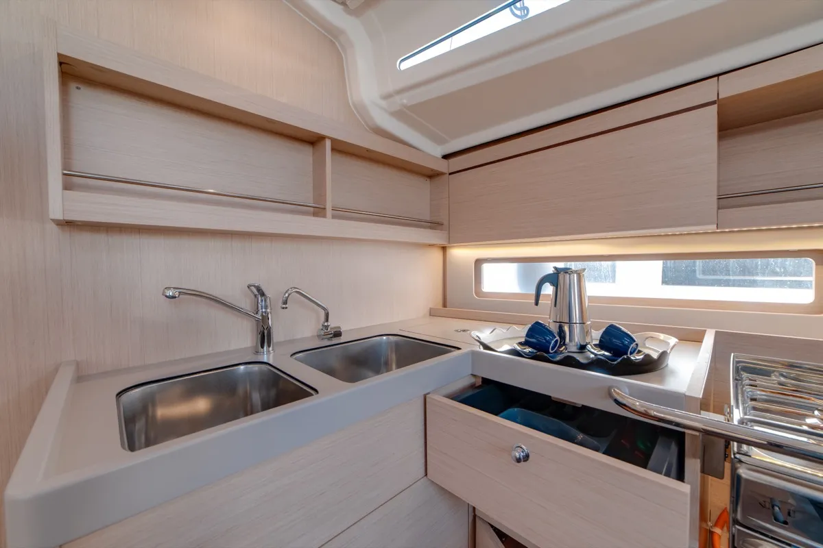 Galley of Maverick, a Beneteau Oceanis 40.1 sailboat at Olbia, Italy
