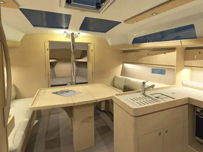 Salon of AF-D382(III), a Dufour 382 Grand Large sailboat at Athens, Greece