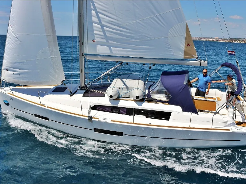 Exterior view of AF-D382(III), a Dufour 382 Grand Large sailboat at Athens, Greece