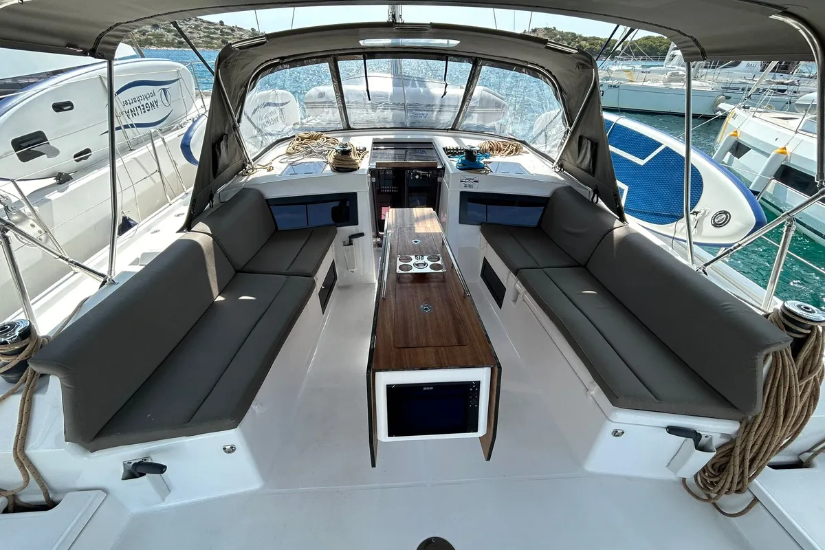 Cockpit of Shore Thing, a Dufour 470 sailboat at Grad Biograd na Moru, Croatia