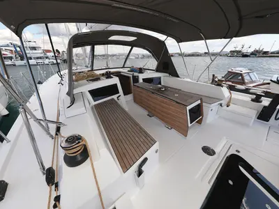 Cockpit of Shore Thing, a Dufour 470 sailboat at Grad Biograd na Moru, Croatia