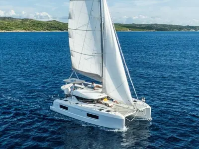 Salon of Merkourios, a Lagoon 38 catamaran at Municipal Unit of Lefkada, Greece