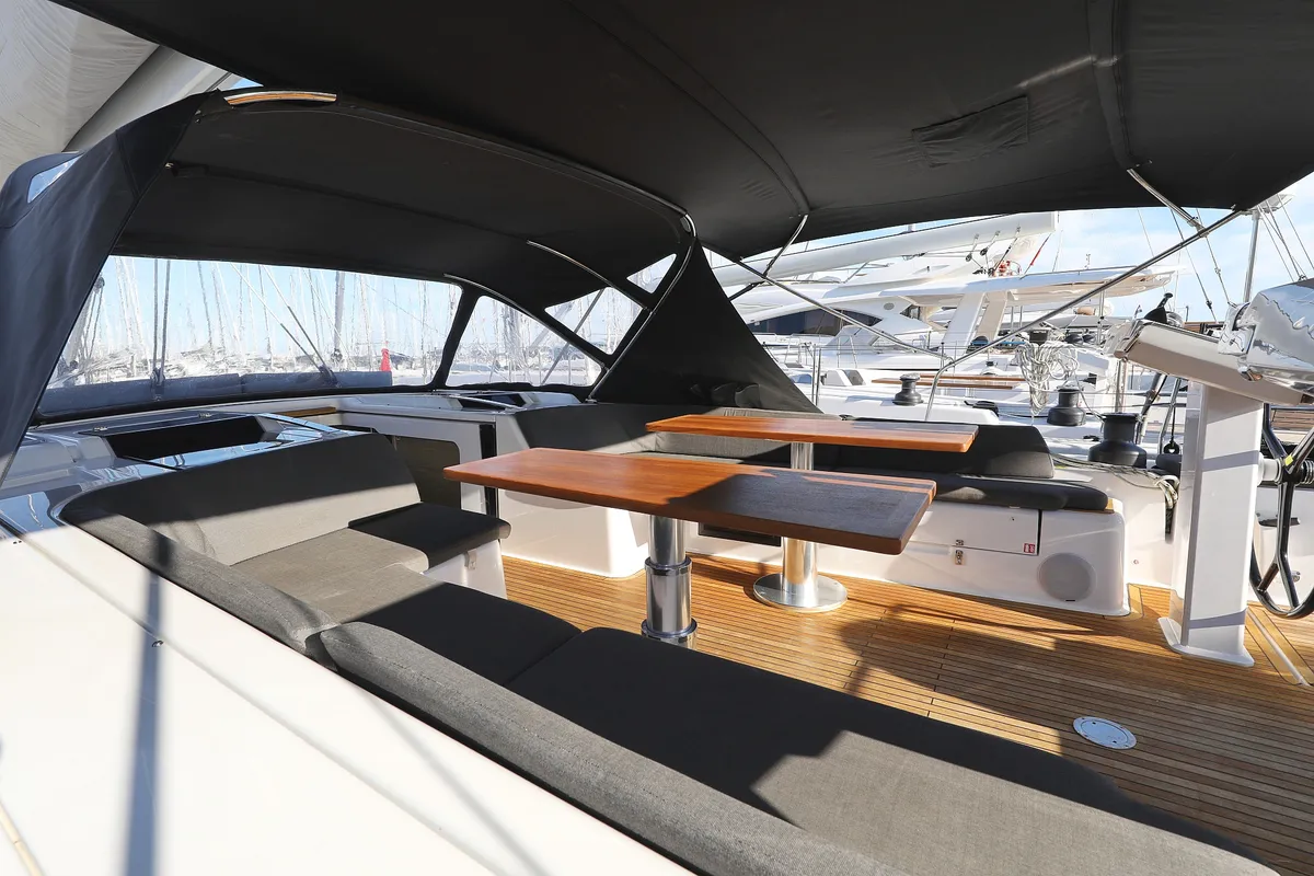 Deck of Simply The Best, a Hanse 548 sailboat at Grad Kaštela, Croatia