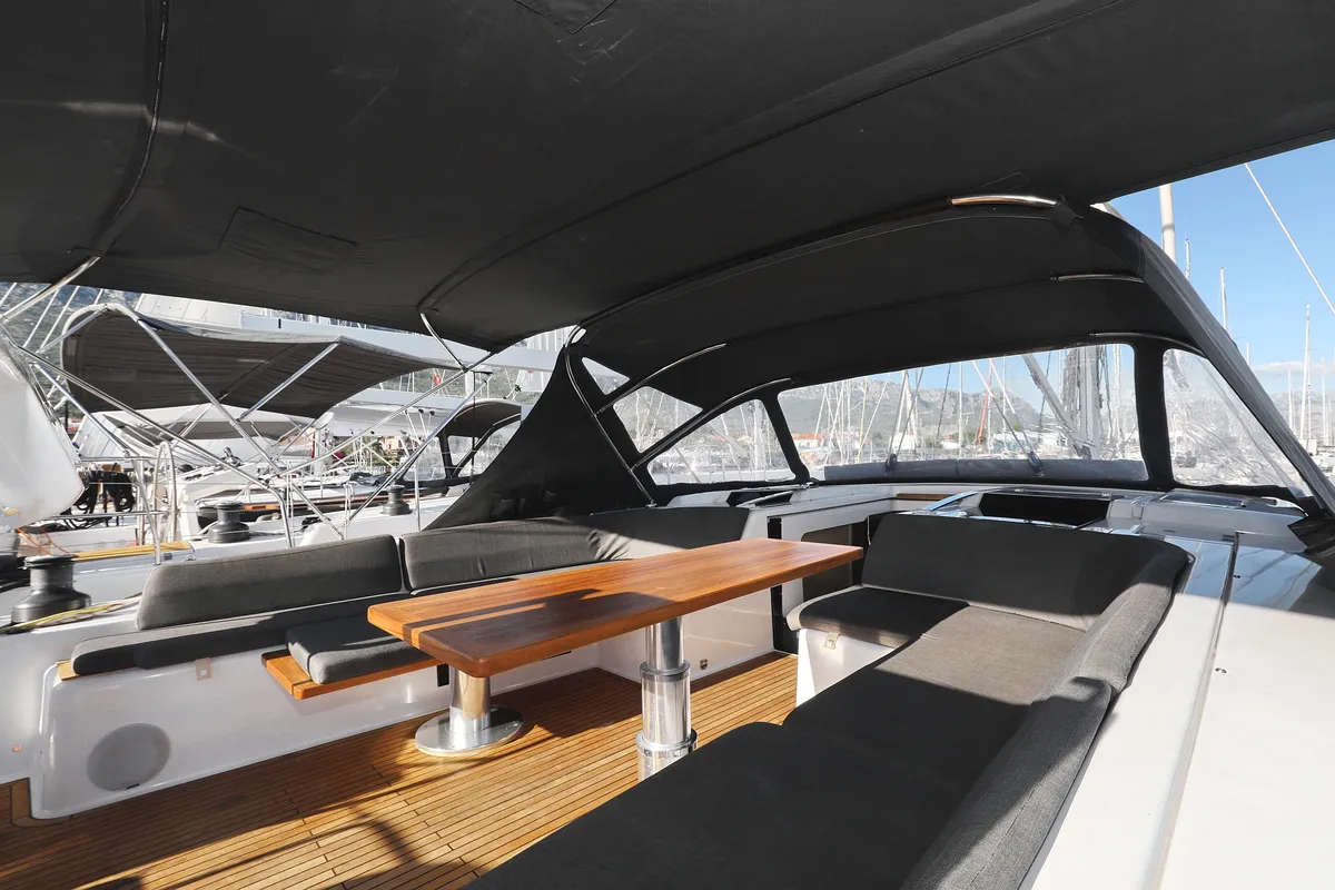 Deck of Simply The Best, a Hanse 548 sailboat at Grad Kaštela, Croatia