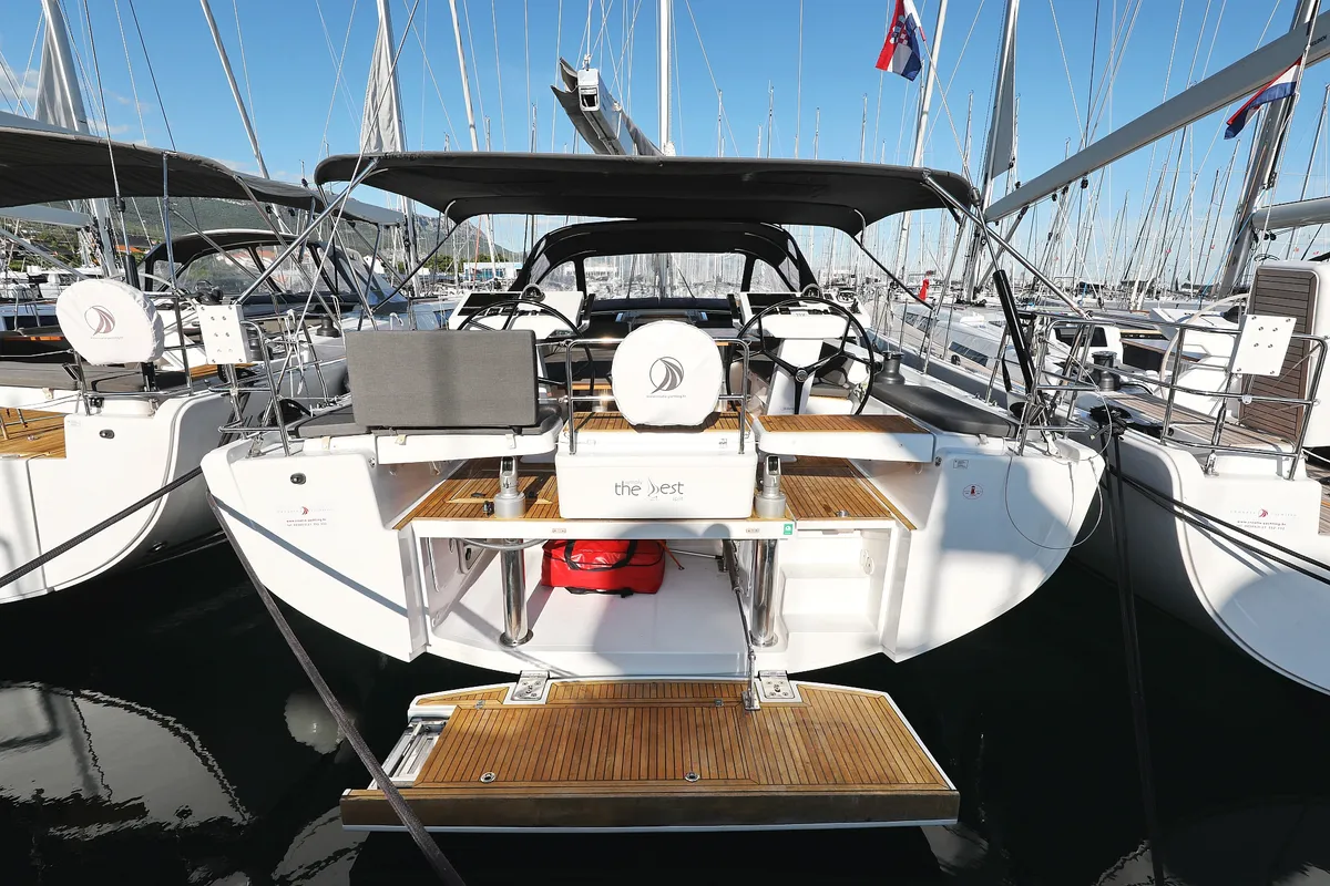Cockpit of Simply The Best, a Hanse 548 sailboat at Grad Kaštela, Croatia