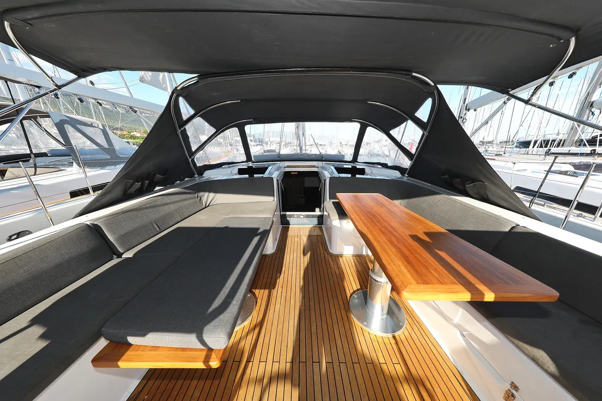 Deck of Simply The Best, a Hanse 548 sailboat at Grad Kaštela, Croatia