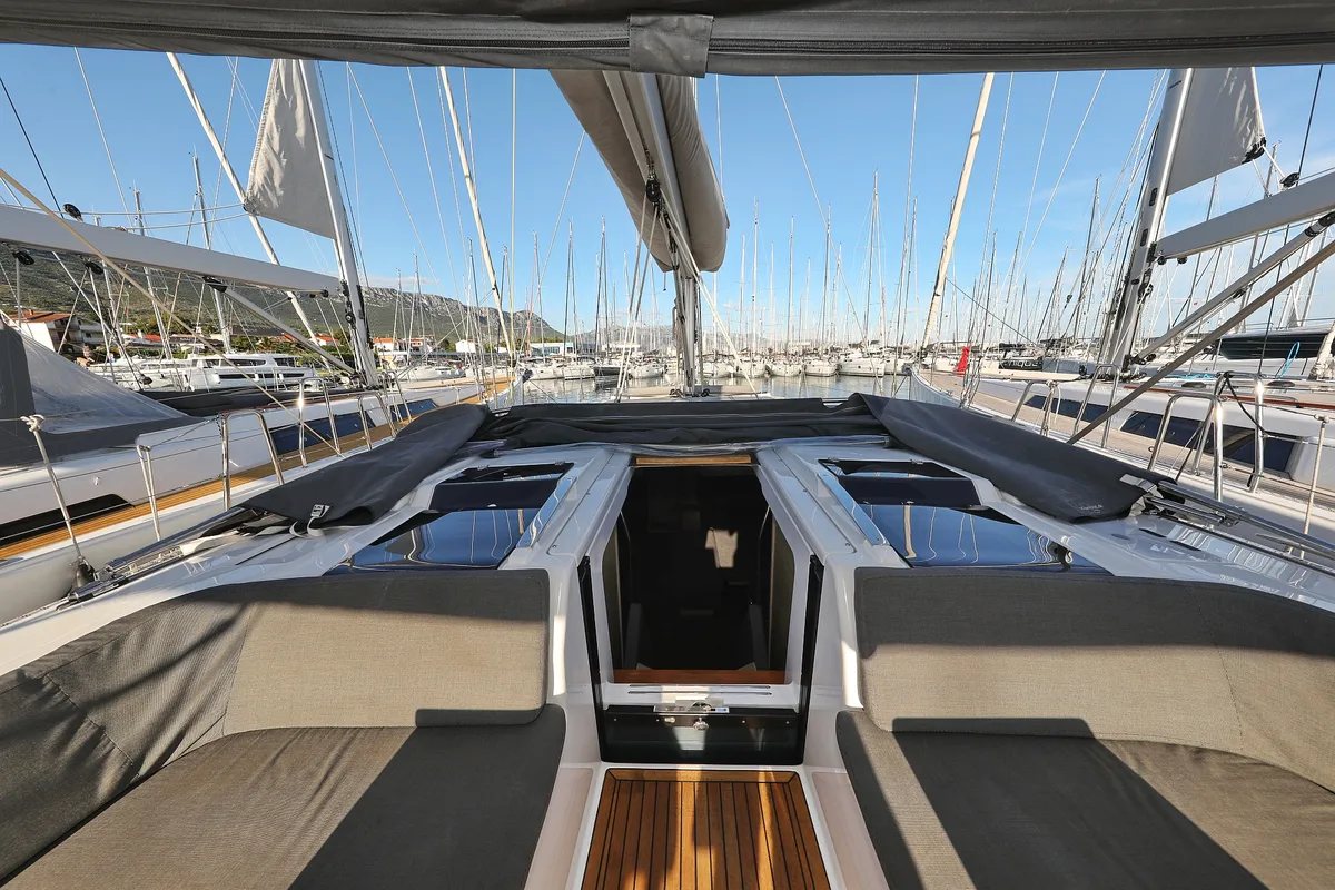Deck of Simply The Best, a Hanse 548 sailboat at Grad Kaštela, Croatia
