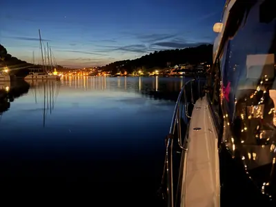 Cockpit of OTTI, a Grandezza 34 OC motorboat at Grad Trogir, Croatia