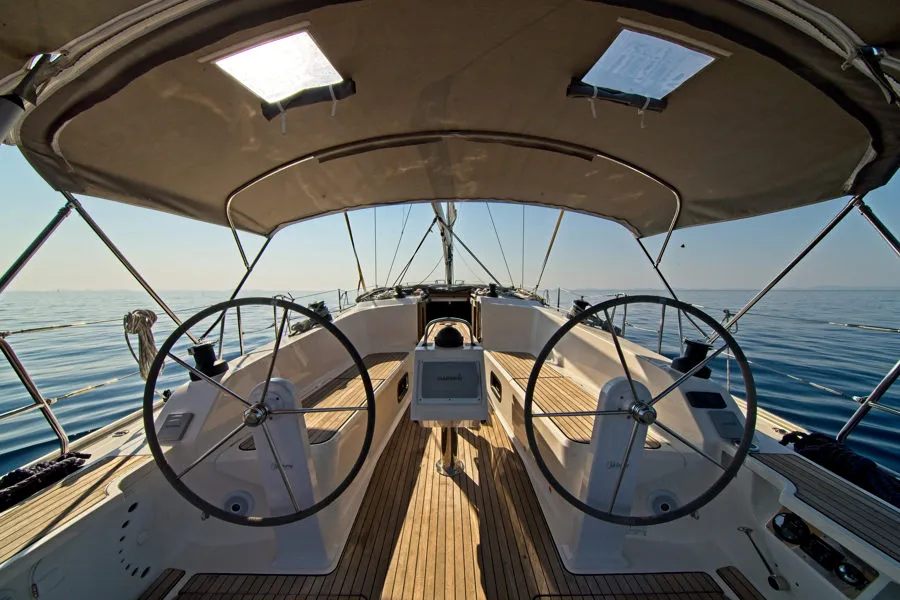 Cockpit of MH 73, a Bavaria Cruiser 41 sailboat at Murter, Croatia