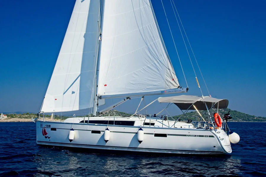 Exterior view of MH 73, a Bavaria Cruiser 41 sailboat at Murter, Croatia