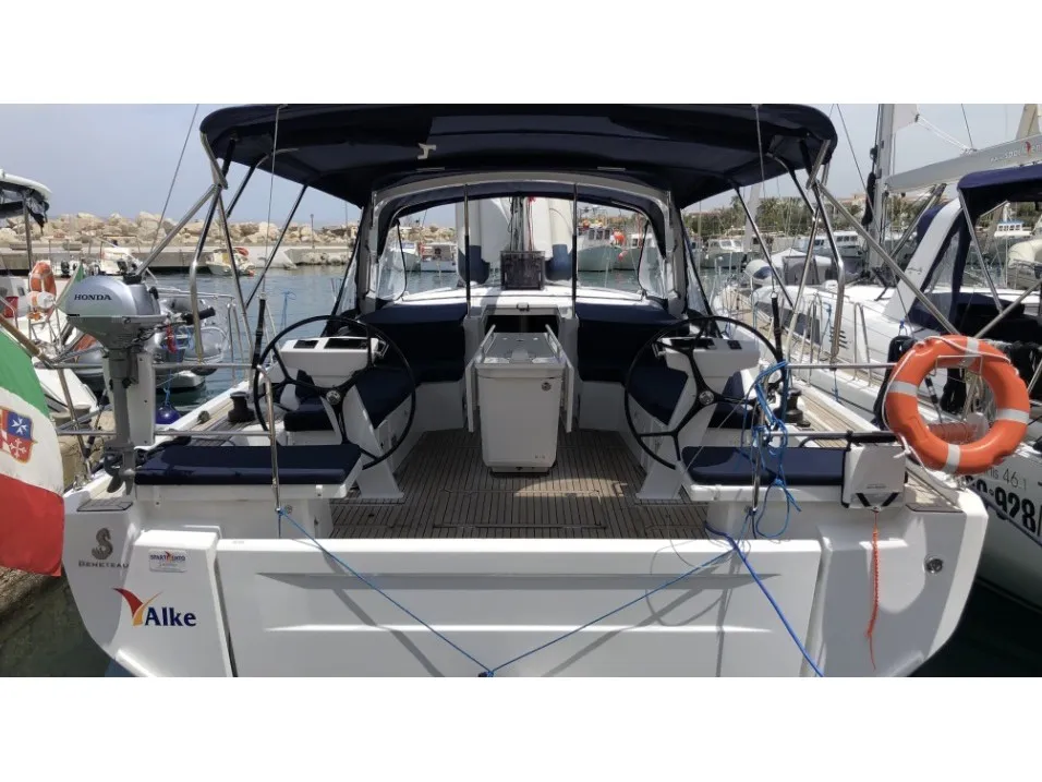 Cockpit of Beneteau Oceanis 46.1, a sailboat at Tonnarella, Italy
