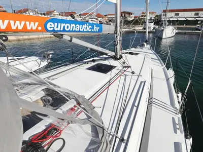 Deck of Rooster, a Beneteau Oceanis 34.1 sailboat at Pirovac, Croatia