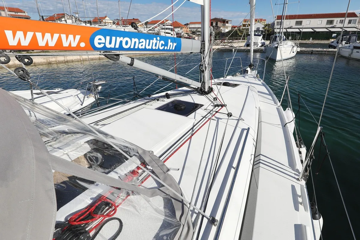 Deck of Rooster, a Beneteau Oceanis 34.1 sailboat at Pirovac, Croatia