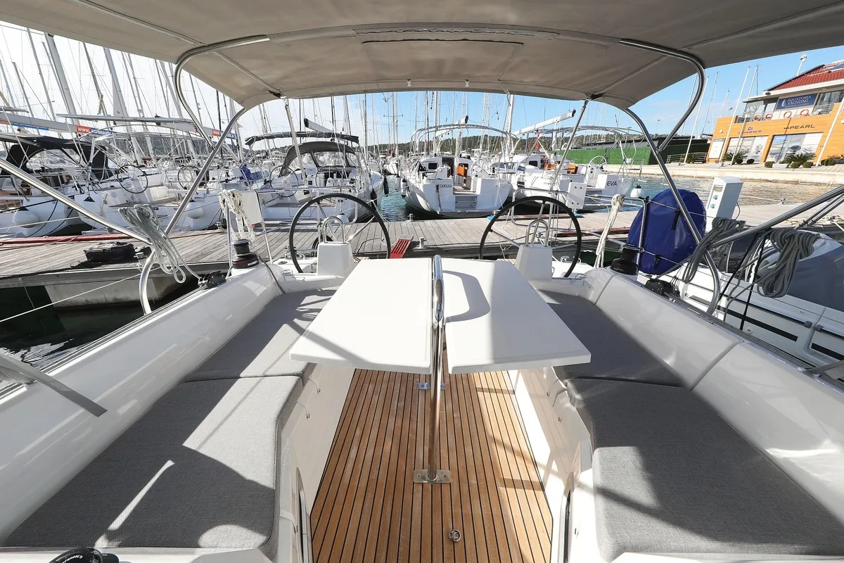 Cockpit of Rooster, a Beneteau Oceanis 34.1 sailboat at Pirovac, Croatia