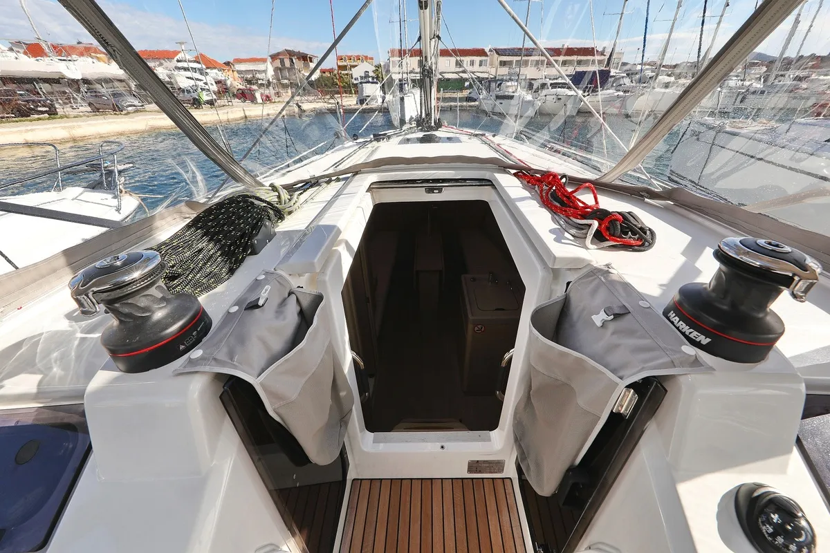 Deck of Rooster, a Beneteau Oceanis 34.1 sailboat at Pirovac, Croatia