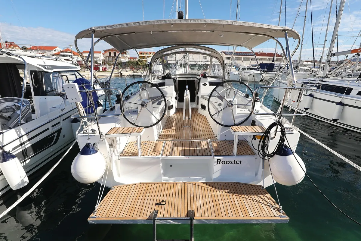 Cockpit of Rooster, a Beneteau Oceanis 34.1 sailboat at Pirovac, Croatia