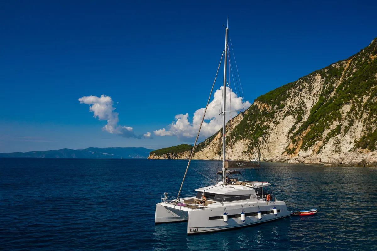 Exterior view of Georgia, a Bali 4.1 catamaran at Preveza, Greece