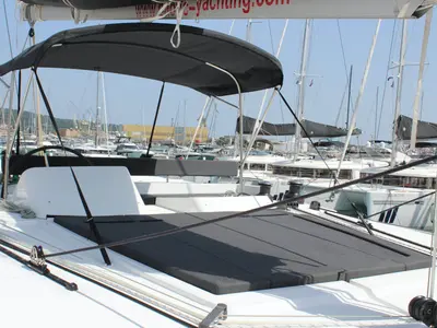 Deck of NADA I, a Lagoon 450 catamaran at Seget Donji, Croatia