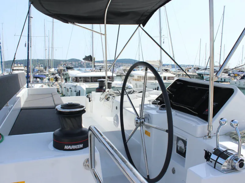 Cockpit of NADA I, a Lagoon 450 catamaran at Seget Donji, Croatia