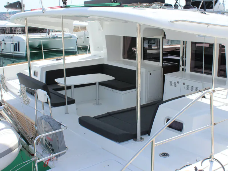 Deck of NADA I, a Lagoon 450 catamaran at Seget Donji, Croatia