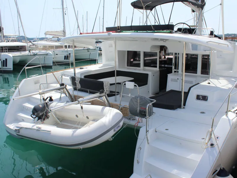 Deck of NADA I, a Lagoon 450 catamaran at Seget Donji, Croatia