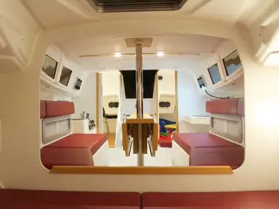 Salon of Telika, a Django 770 sailboat at Kerners, France