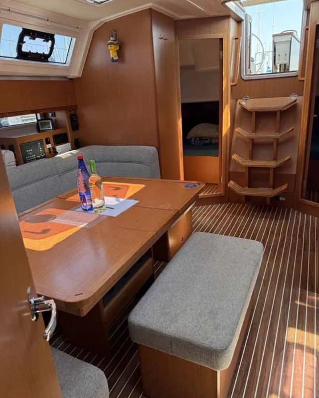 Salon of Zerberus, a Bavaria Cruiser 46 sailboat at Palma de Mallorca, Spain
