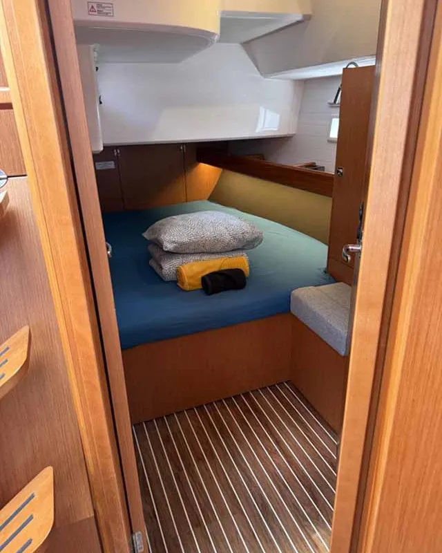 Cabin on Zerberus, a Bavaria Cruiser 46 sailboat at Palma de Mallorca, Spain