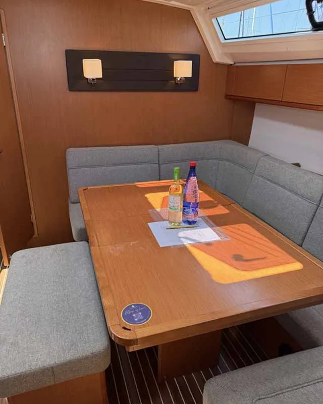 Salon of Zerberus, a Bavaria Cruiser 46 sailboat at Palma de Mallorca, Spain