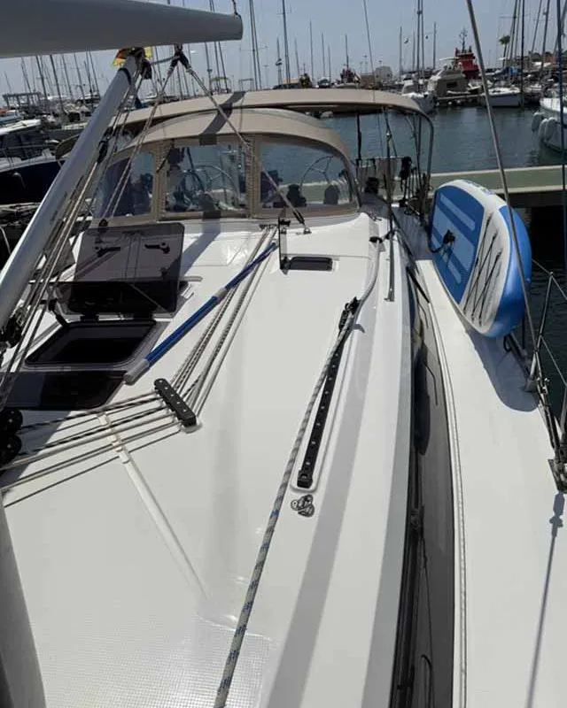 Deck of Zerberus, a Bavaria Cruiser 46 sailboat at Palma de Mallorca, Spain