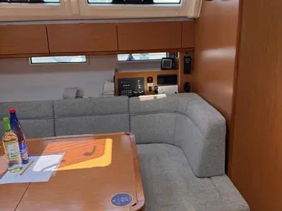 Salon of Zerberus, a Bavaria Cruiser 46 sailboat at Palma de Mallorca, Spain