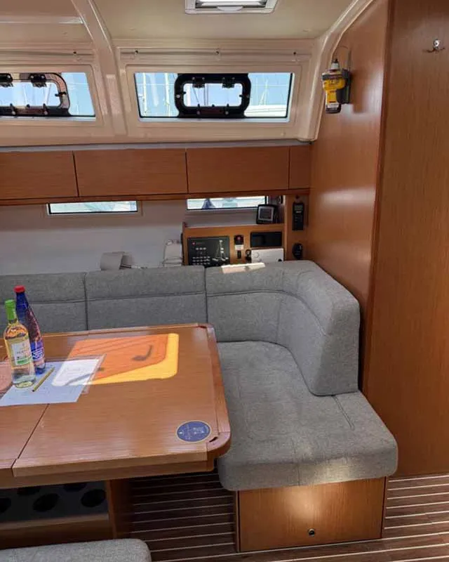 Salon of Zerberus, a Bavaria Cruiser 46 sailboat at Palma de Mallorca, Spain