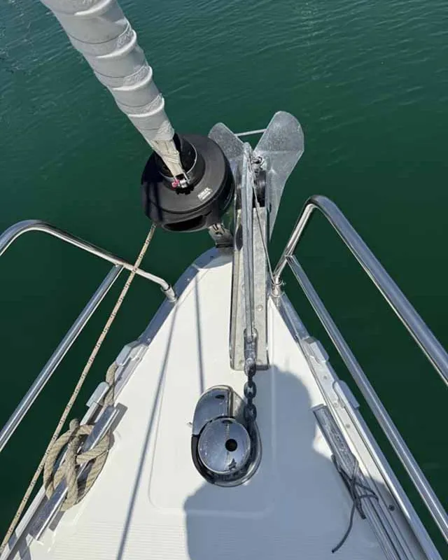 Deck of Zerberus, a Bavaria Cruiser 46 sailboat at Palma de Mallorca, Spain