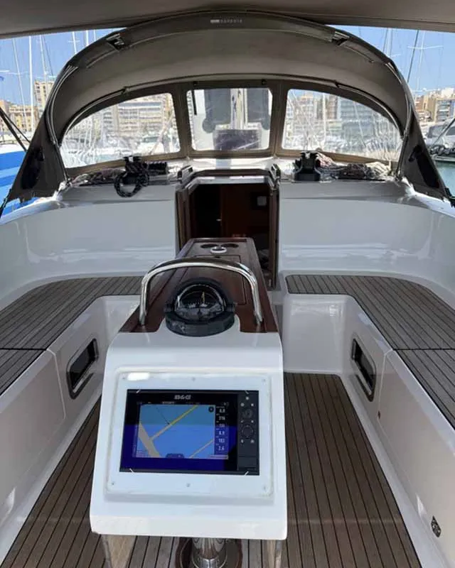 Cockpit of Zerberus, a Bavaria Cruiser 46 sailboat at Palma de Mallorca, Spain