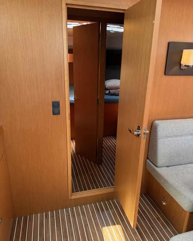 Salon of Zerberus, a Bavaria Cruiser 46 sailboat at Palma de Mallorca, Spain