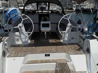 Cockpit of Zerberus, a Bavaria Cruiser 46 sailboat at Palma de Mallorca, Spain