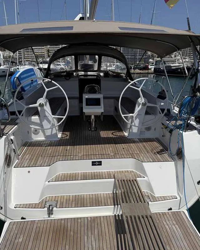 Cockpit of Zerberus, a Bavaria Cruiser 46 sailboat at Palma de Mallorca, Spain