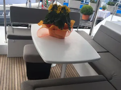 Deck of Le.One, a Lagoon 450 catamaran at Nettuno, Italy