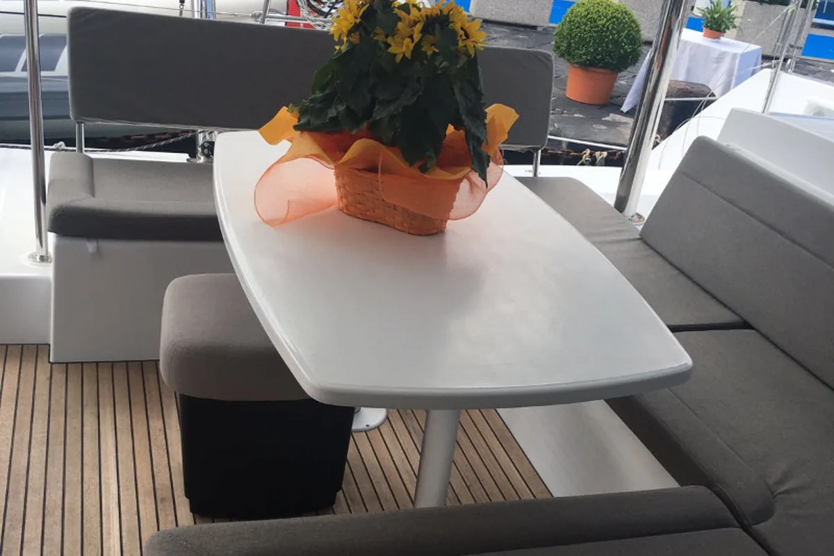 Deck of Le.One, a Lagoon 450 catamaran at Nettuno, Italy