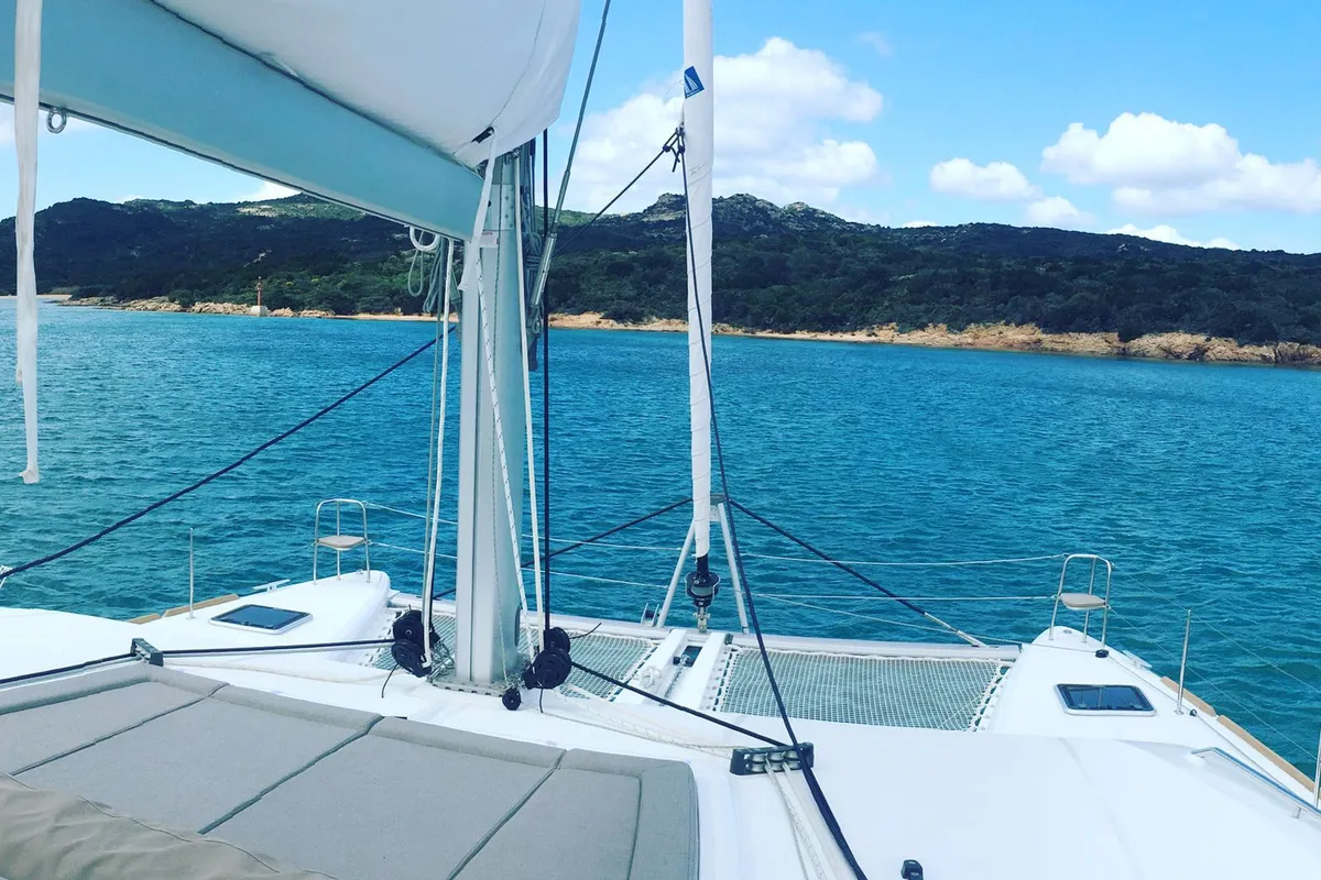 Deck of Le.One, a Lagoon 450 catamaran at Nettuno, Italy