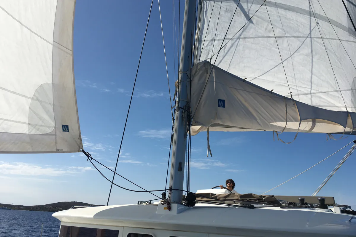 Exterior view of Le.One, a Lagoon 450 catamaran at Nettuno, Italy