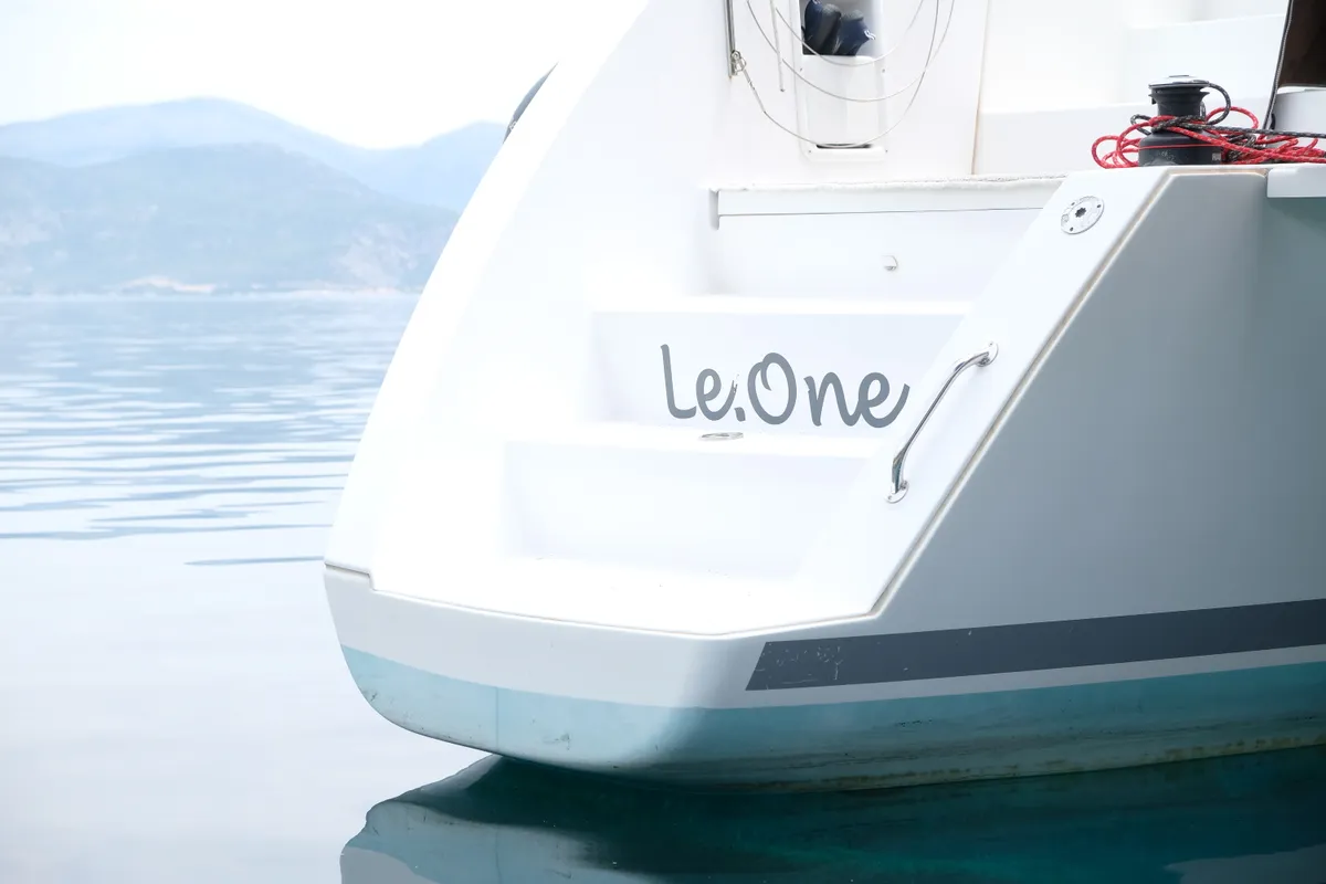 Exterior view of Le.One, a Lagoon 450 catamaran at Nettuno, Italy
