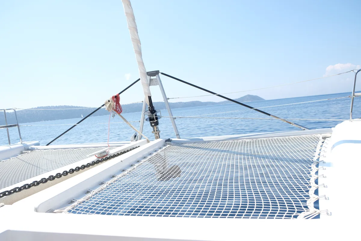 Deck of Le.One, a Lagoon 450 catamaran at Nettuno, Italy