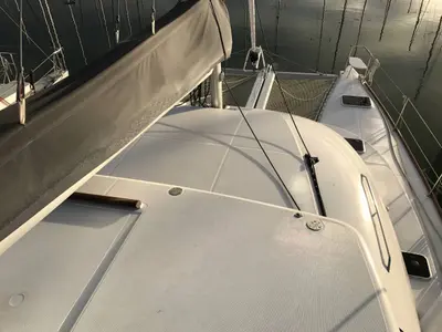 Deck of Modjo, a Lagoon 380 S2 catamaran at Roche Caiman, Seychelles
