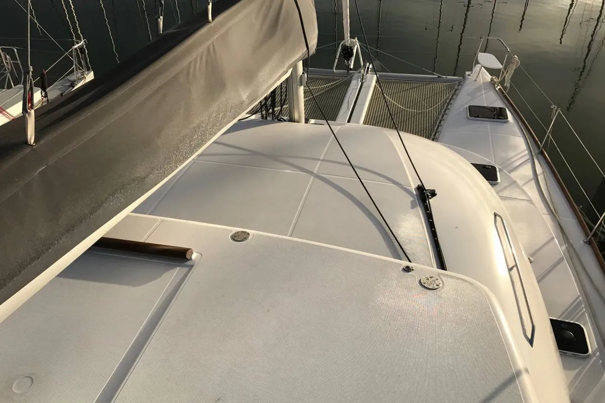 Deck of Modjo, a Lagoon 380 S2 catamaran at Roche Caiman, Seychelles